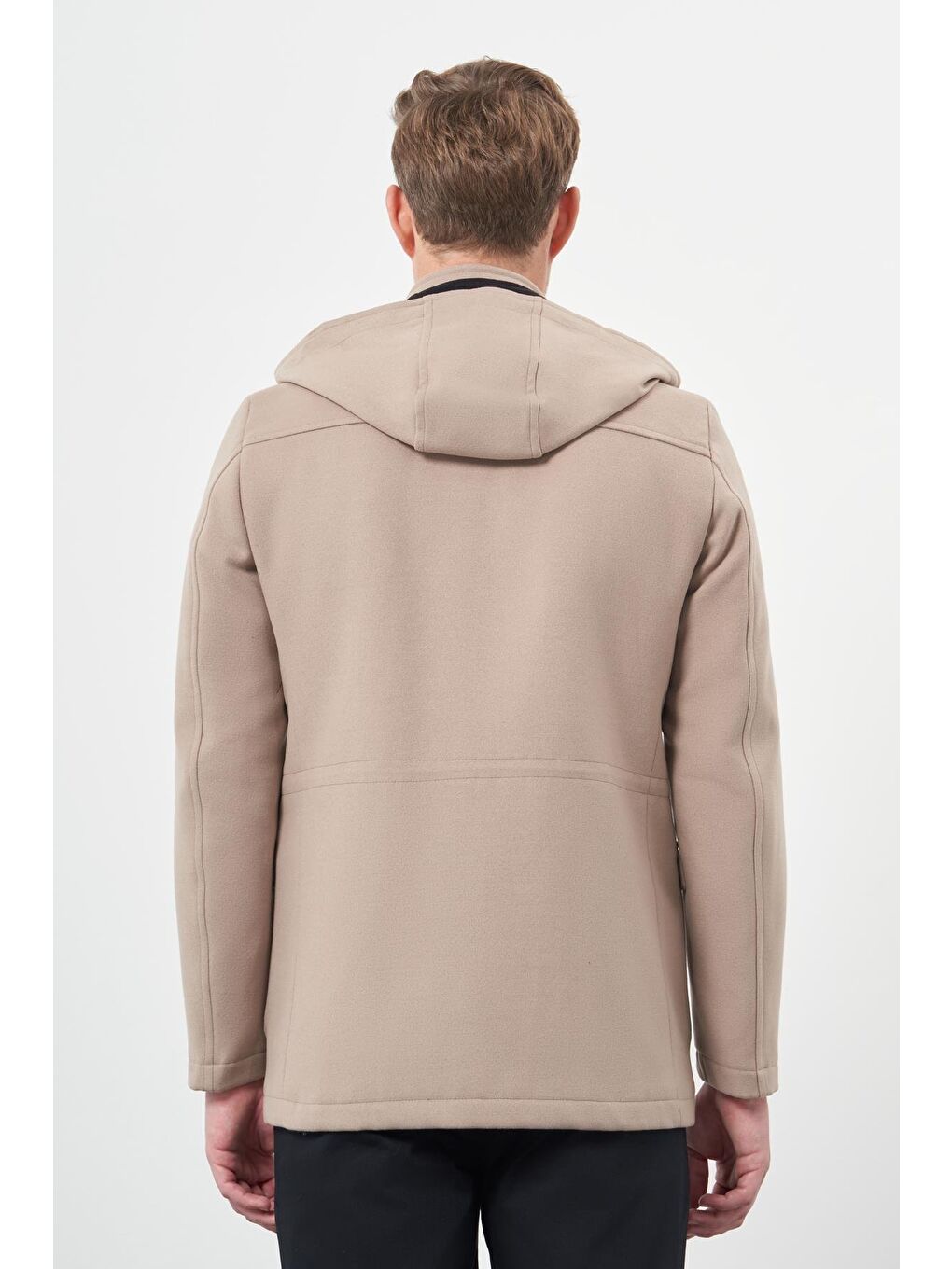 Bej Taş Rengi Kaşe Dik Yaka Astarlı Slim Fit Dar Kesim Klasik Kaban 1008245272-6