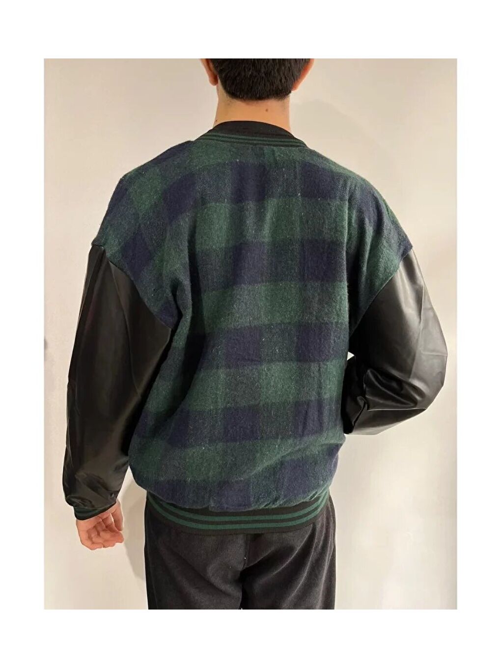 Erkek Pötikare Desen Nakışlı Kolej Ceket - Haki-1