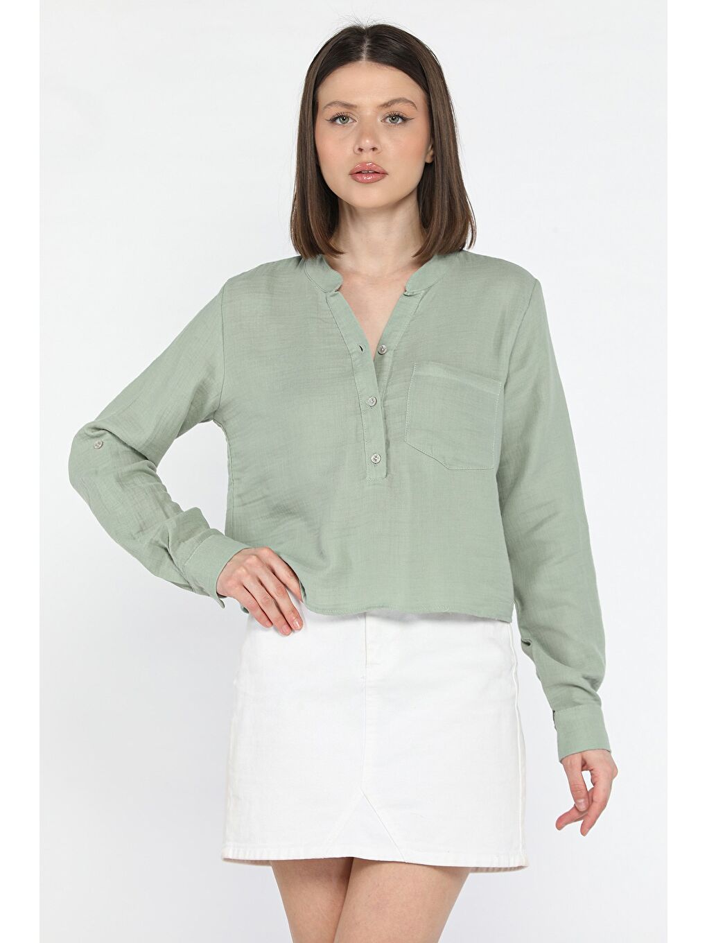 Kadın Hakim Yaka Tek Cepli Gömlek Bluz