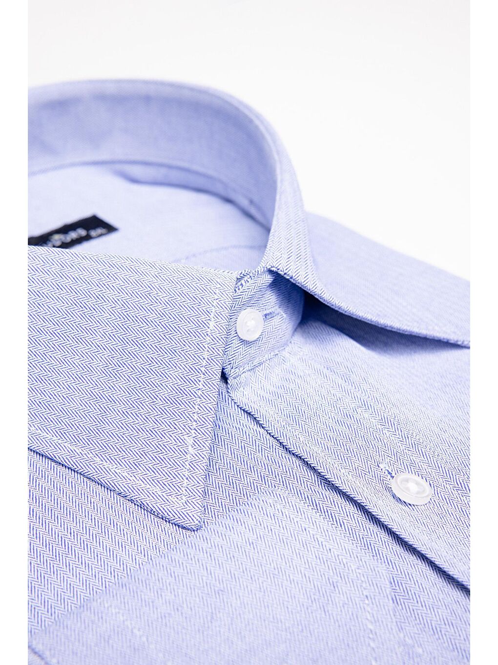 Uzun Kollu Kolay Ütü Kravatlık Armürlü Pamuklu Mavi Erkek Büyük Beden Gömlek-1