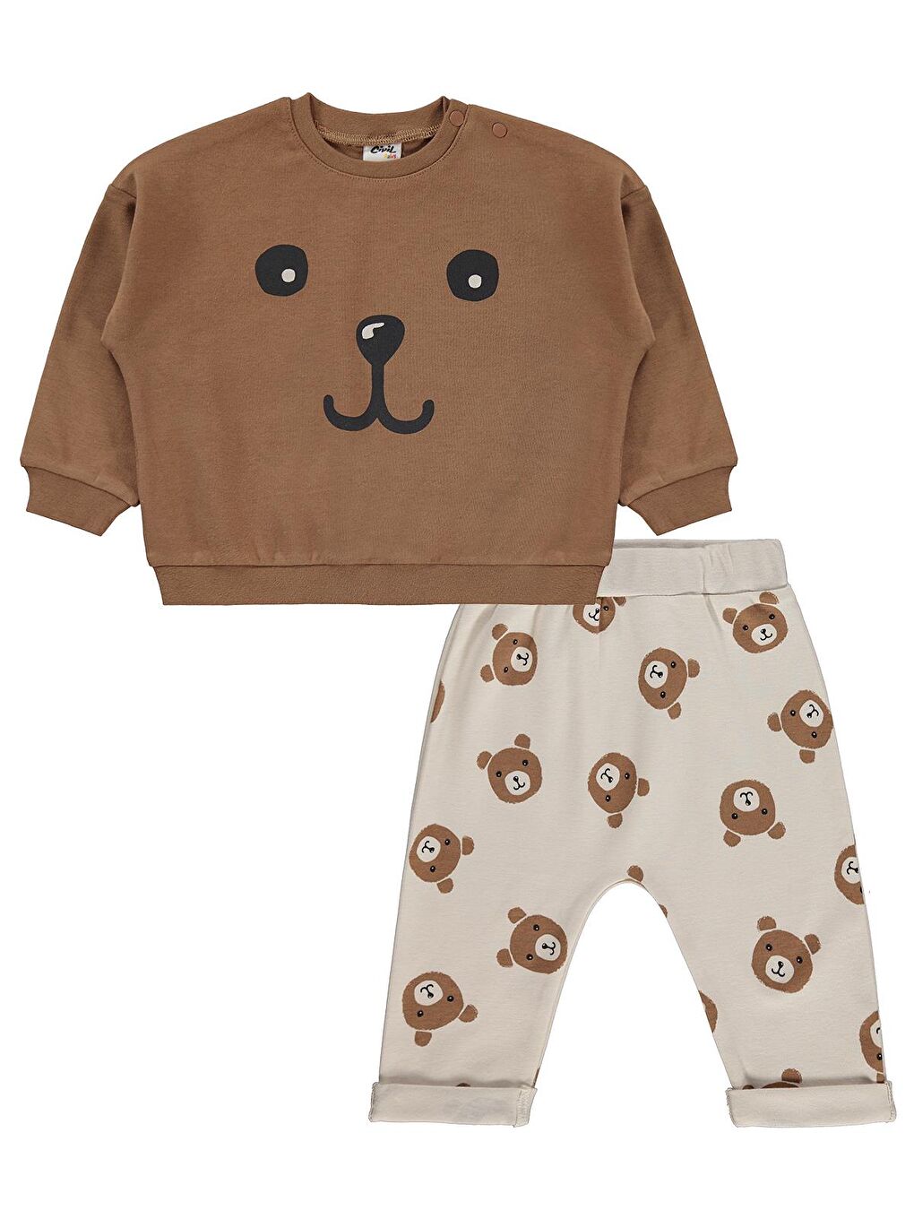 Baby Ayıcık Baskılı 6-18 Ay Takım - Bej 12-18 Ay
