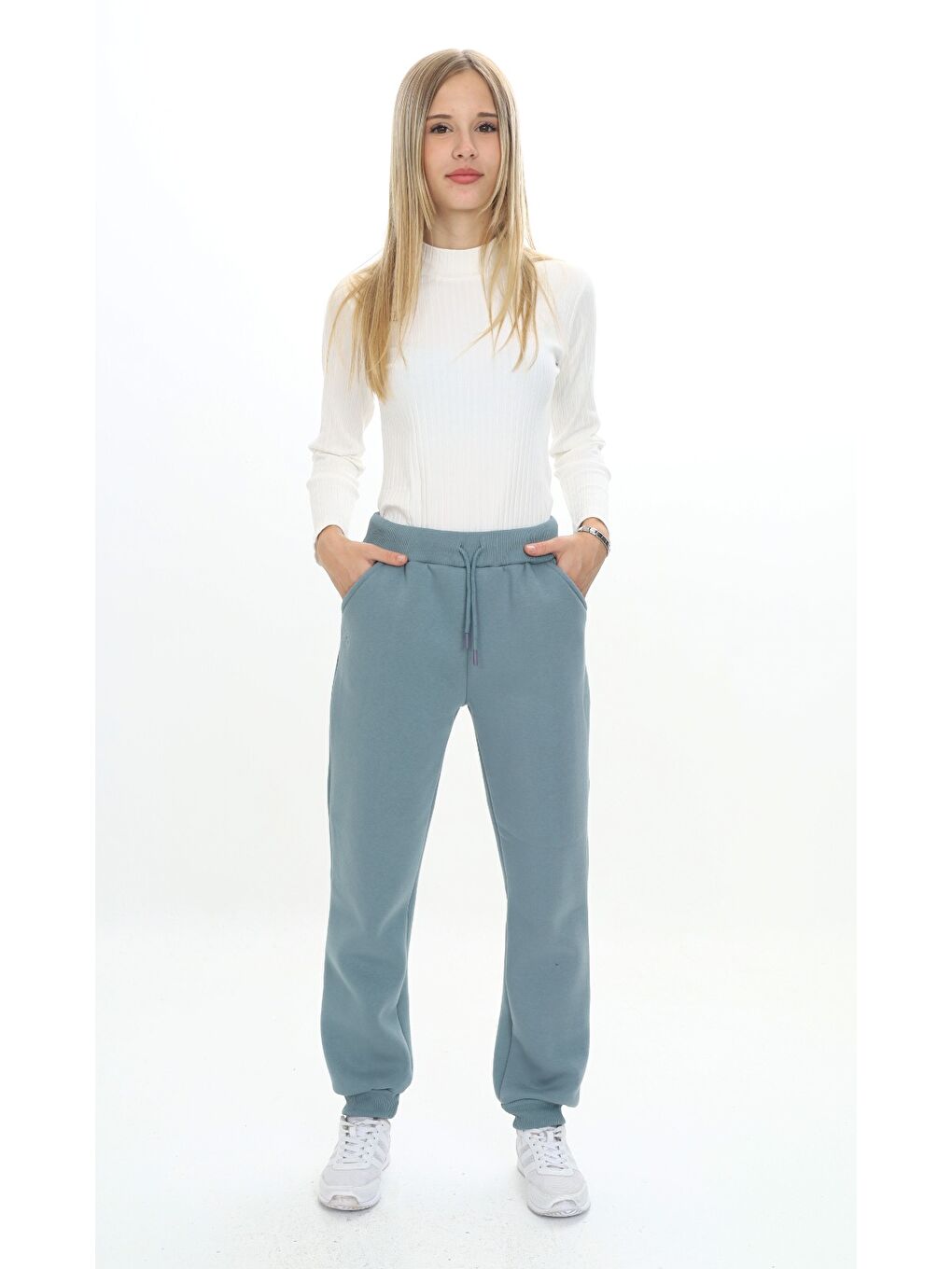 Petrol Kız Çocuk Nakışlı Eşofman Alt