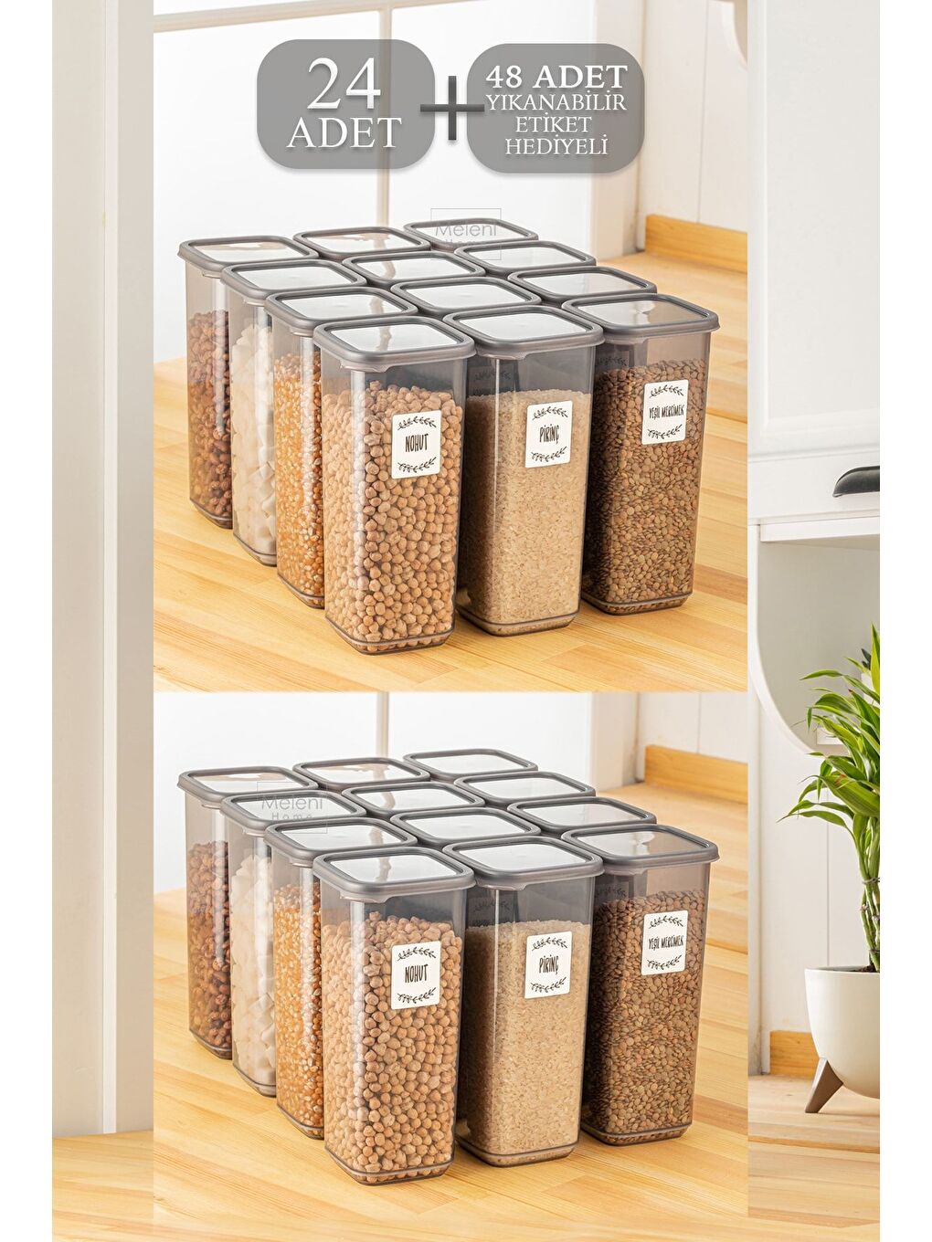 Gri 24'lü Set Kapaklı Kare Erzak Saklama Kabı Antrasit 24 x 1 7 lt Etiketli