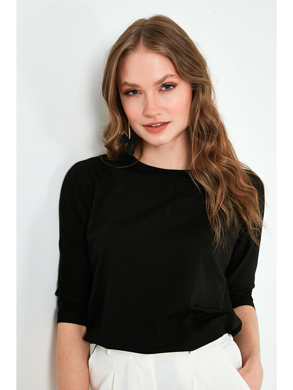 Siyah Standart Fit Bisiklet Yaka Truvakar Kol 2'li Paket Bluz 5861416YS2-2