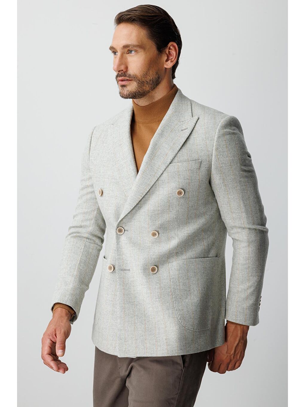 Gri Erkek Grİ Slim Fit / Dar Kalip Geniş Kirlangiç Ceket-2