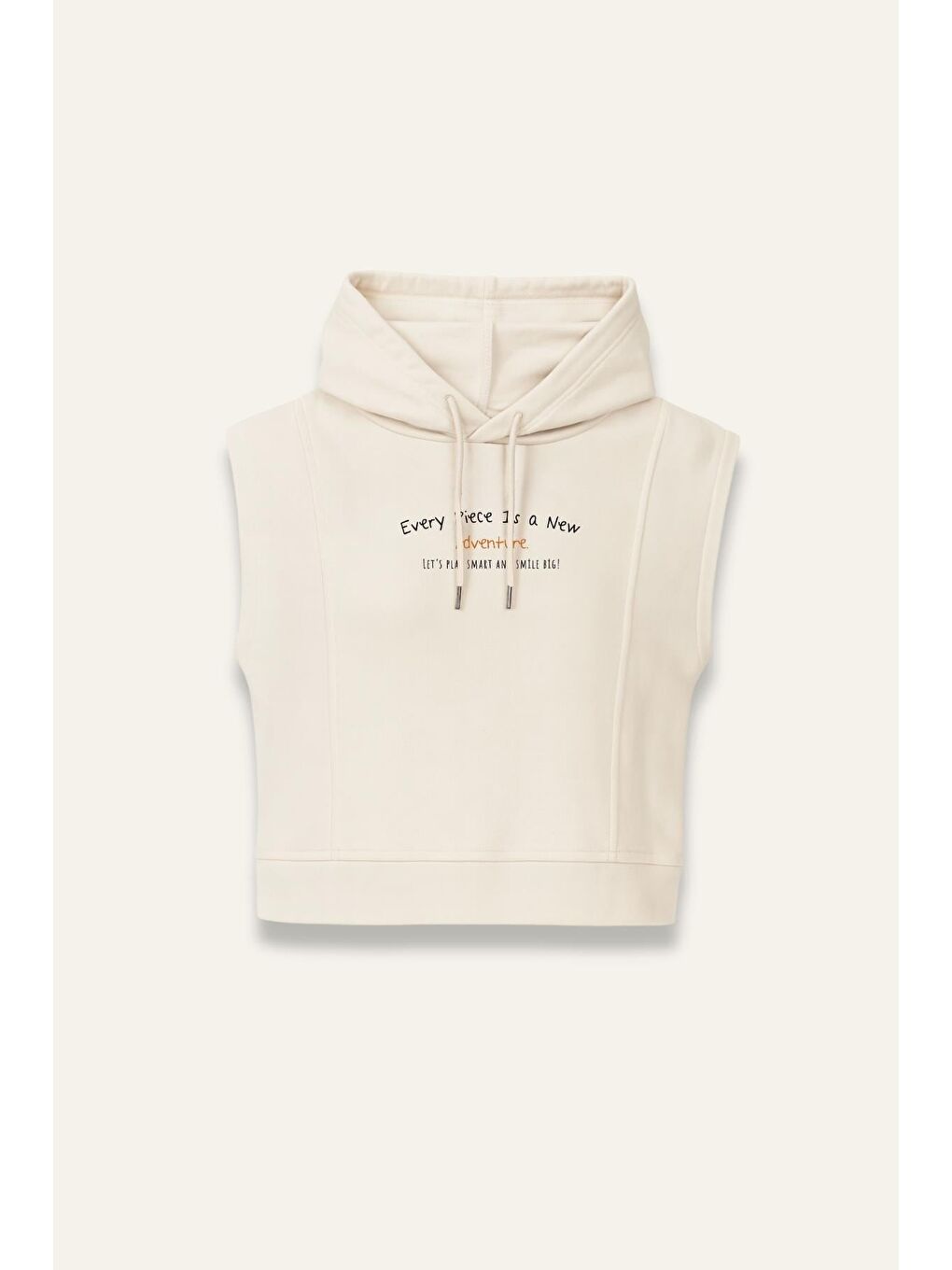 Ekru Unisex Çocuk Kapüşonlu Kısa Kol Sweatshirt - Krem