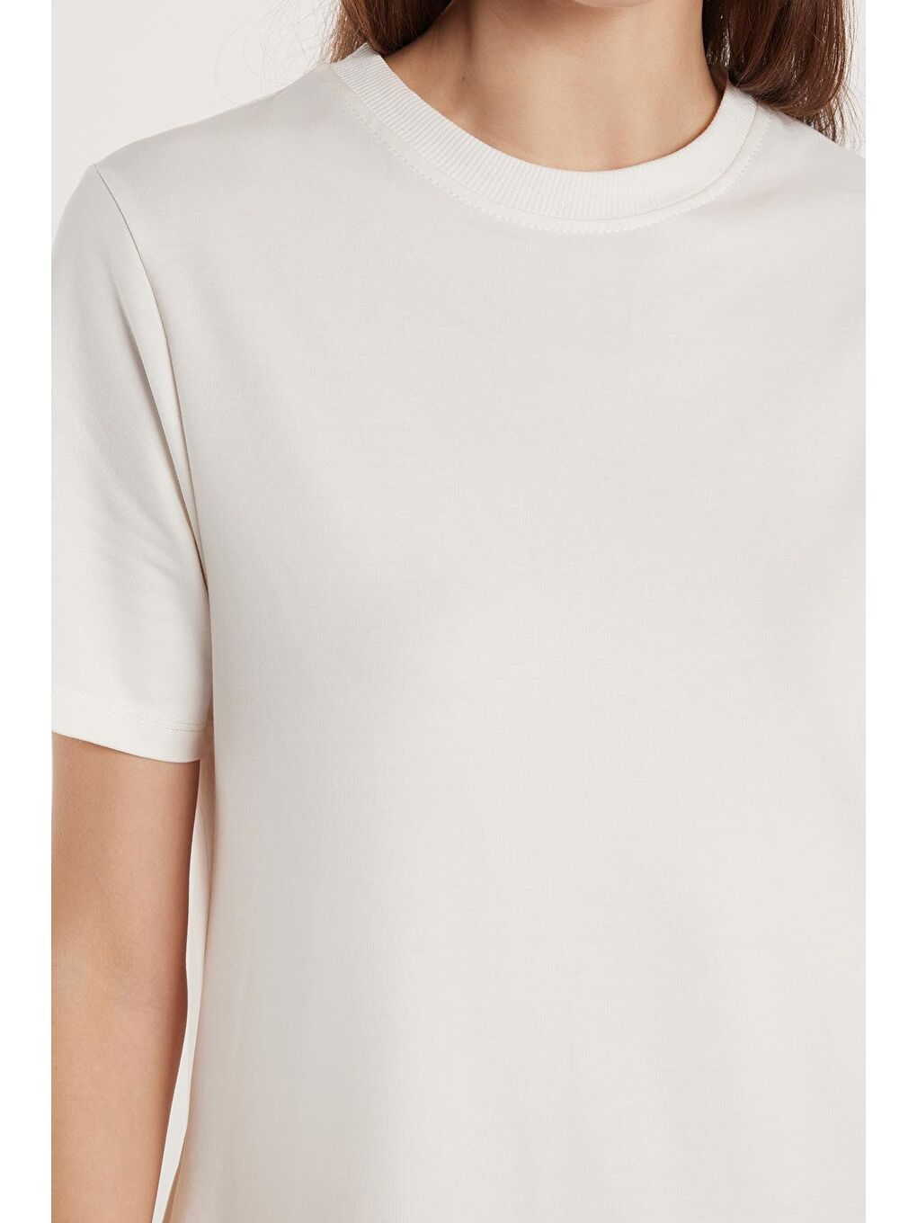 Kadın Regular Fit Kısa Kollu Yan Cepli Bisiklet Yaka Uzun Ekru Elbise-2