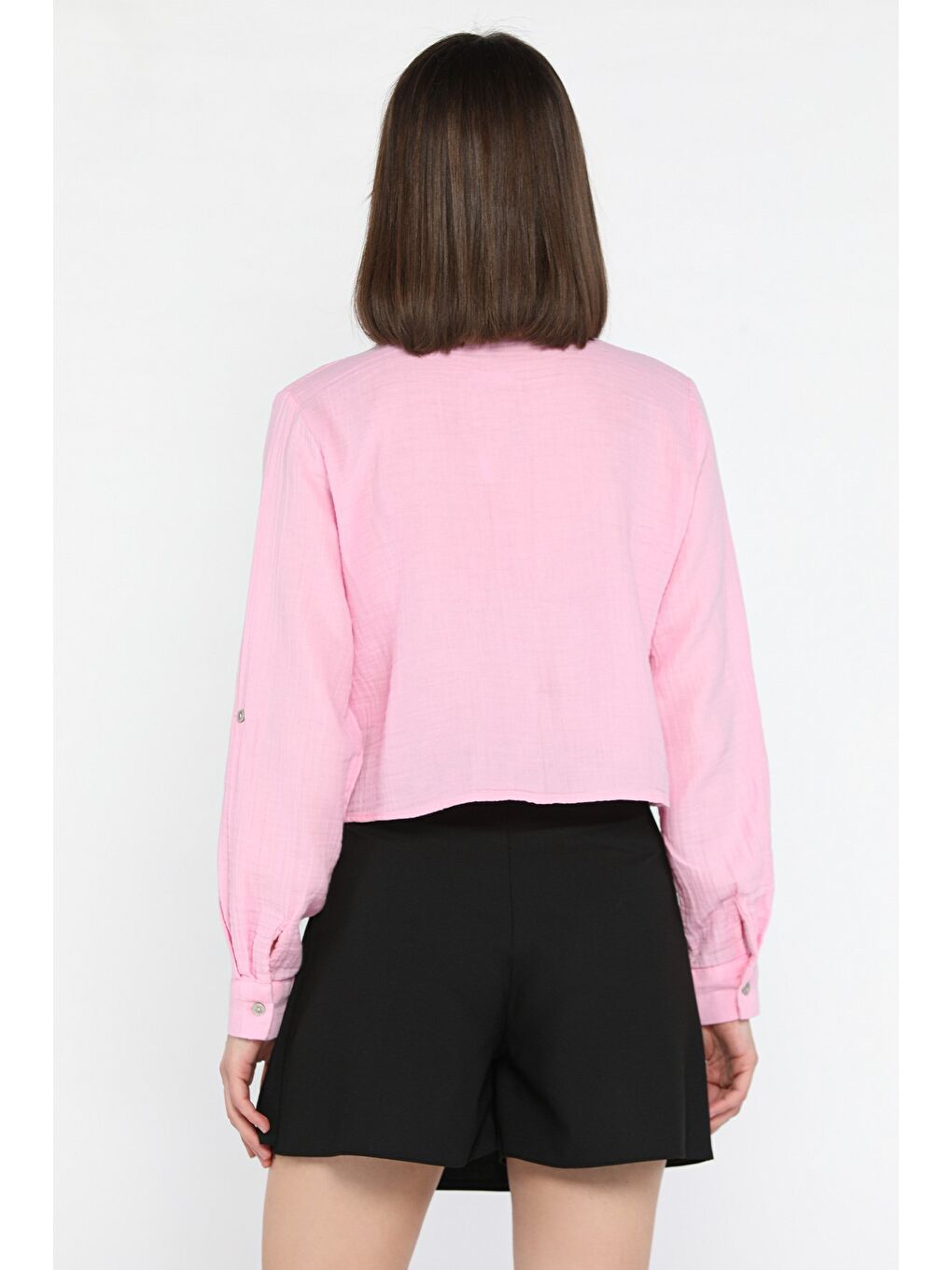 Pembe Kadın Hakim Yaka Tek Cepli Gömlek Bluz-2