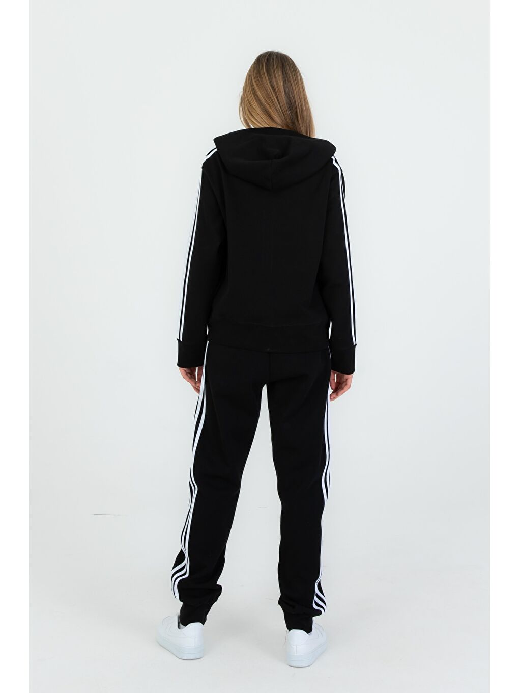 Siyah Kapüşonlu Fermuarlı Çift Cepli Kız Çocuk Eşofman Takım-5