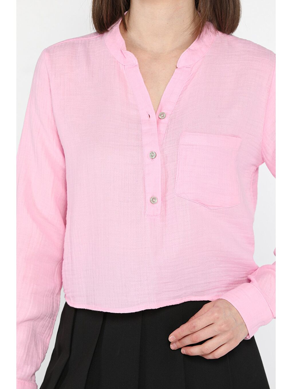 Pembe Kadın Hakim Yaka Tek Cepli Gömlek Bluz-3