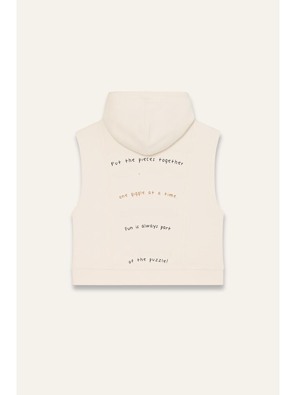 Ekru Unisex Çocuk Kapüşonlu Kısa Kol Sweatshirt - Krem-1