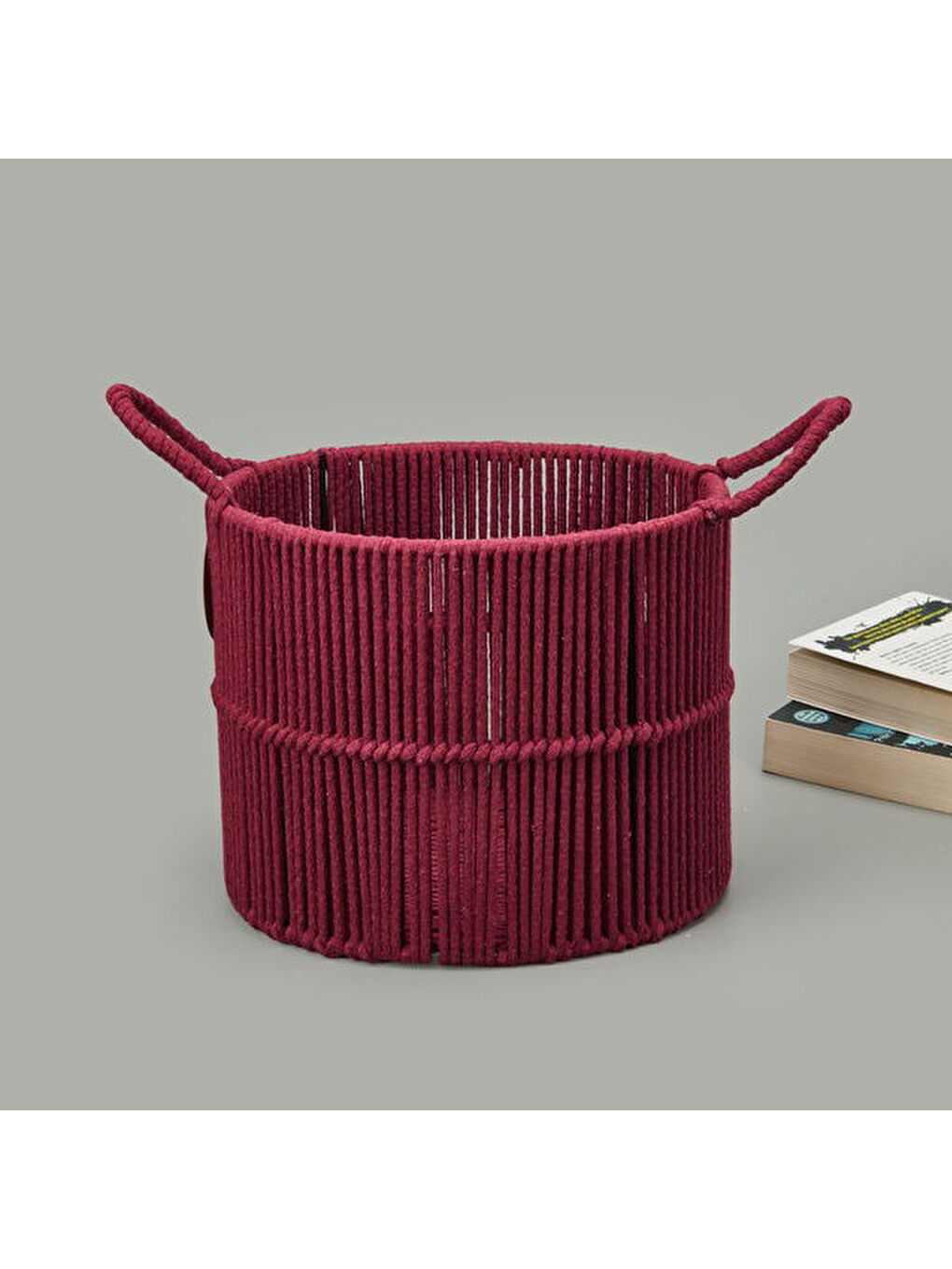 Earthy Hues Çok Amaçlı Küçük Dekoratif Sepet - Bordo - 25x20 cm-1