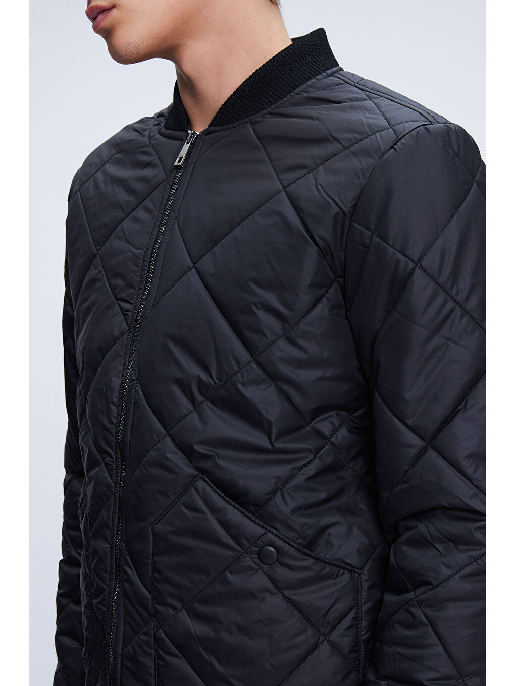 Siyah Dinamik Fit Bomber Yaka Kapitone Mont-2