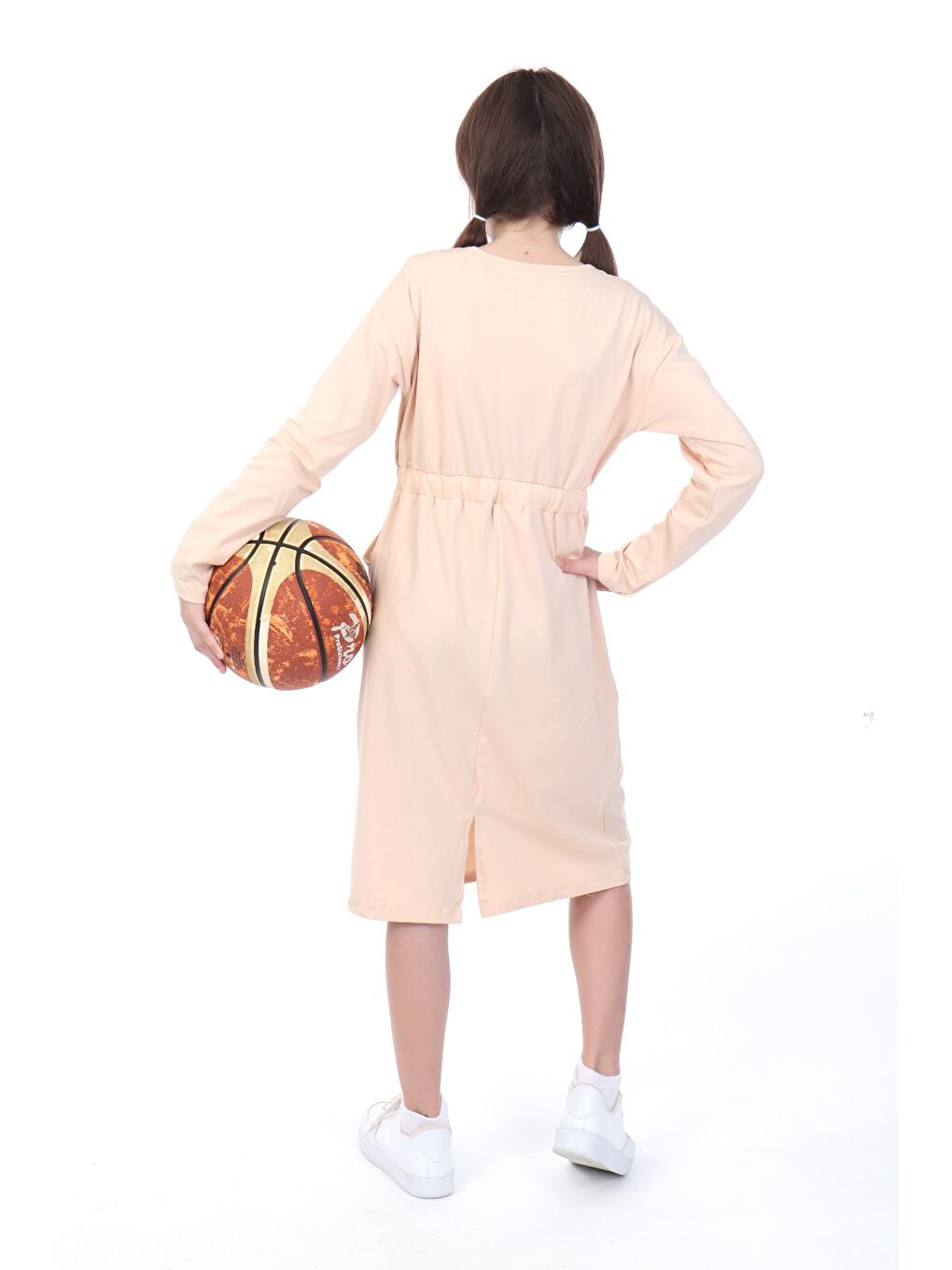 Bej Kız Çocuk Baskılı Elbise-1