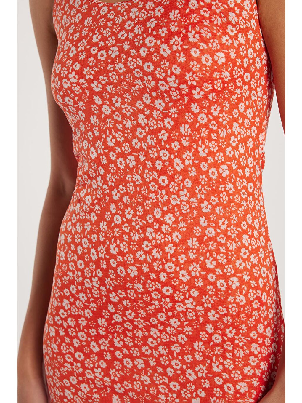 Karışık Kadın Slim Fit Dar Kesim Kalın Askılı U Yaka Baskılı Elbise-2