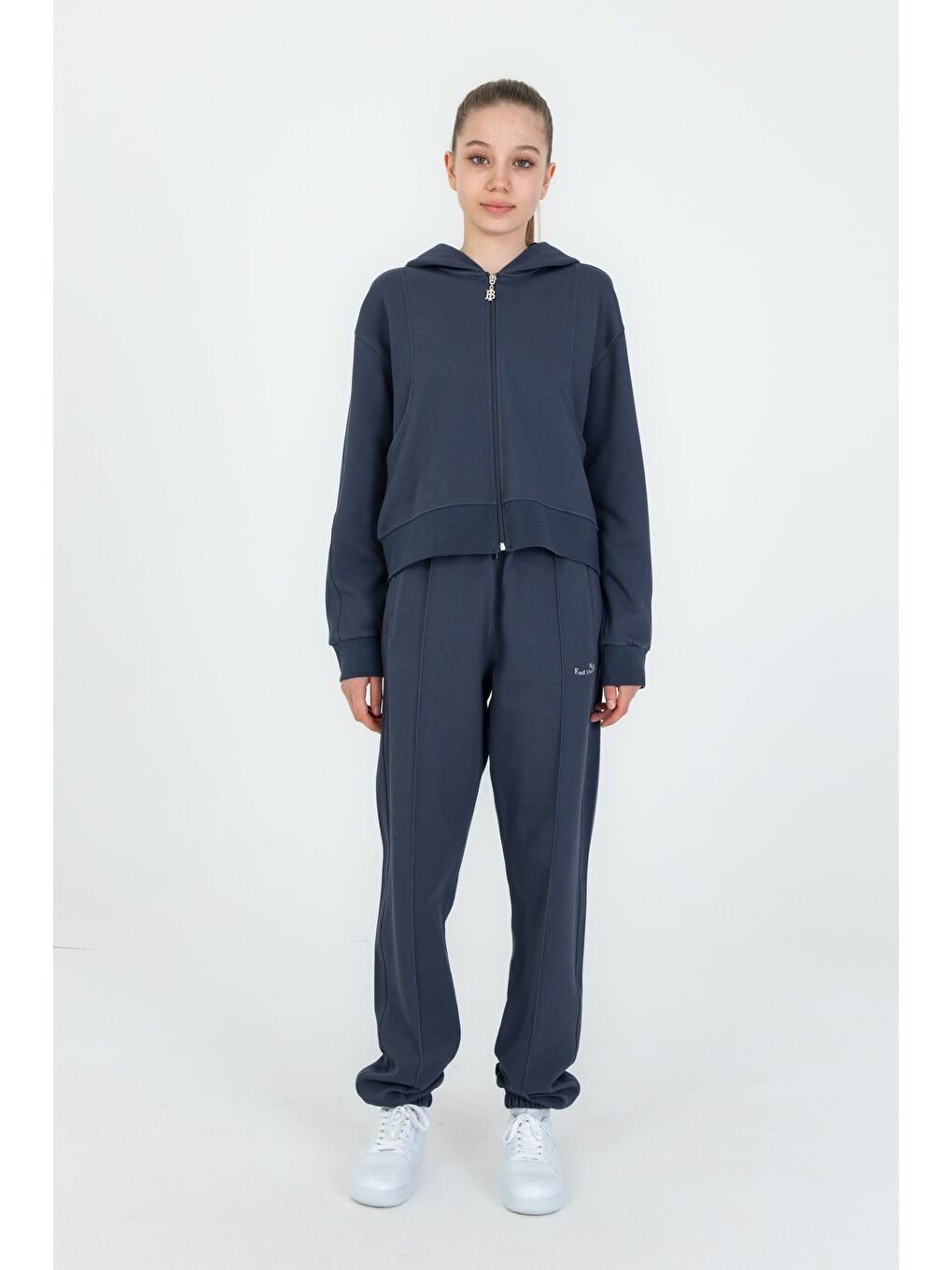 Pembe Kız Çocuk Kapüşonlu Fermuarlı Ayarlanabilir Bel Eşofman Takım