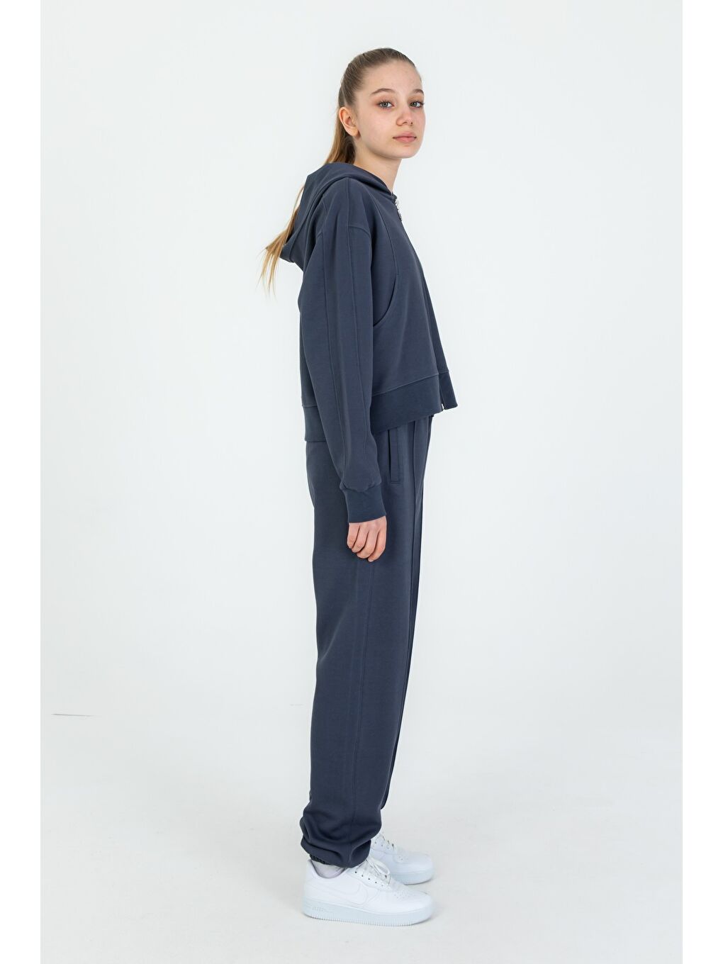 Pembe Kız Çocuk Kapüşonlu Fermuarlı Ayarlanabilir Bel Eşofman Takım-1