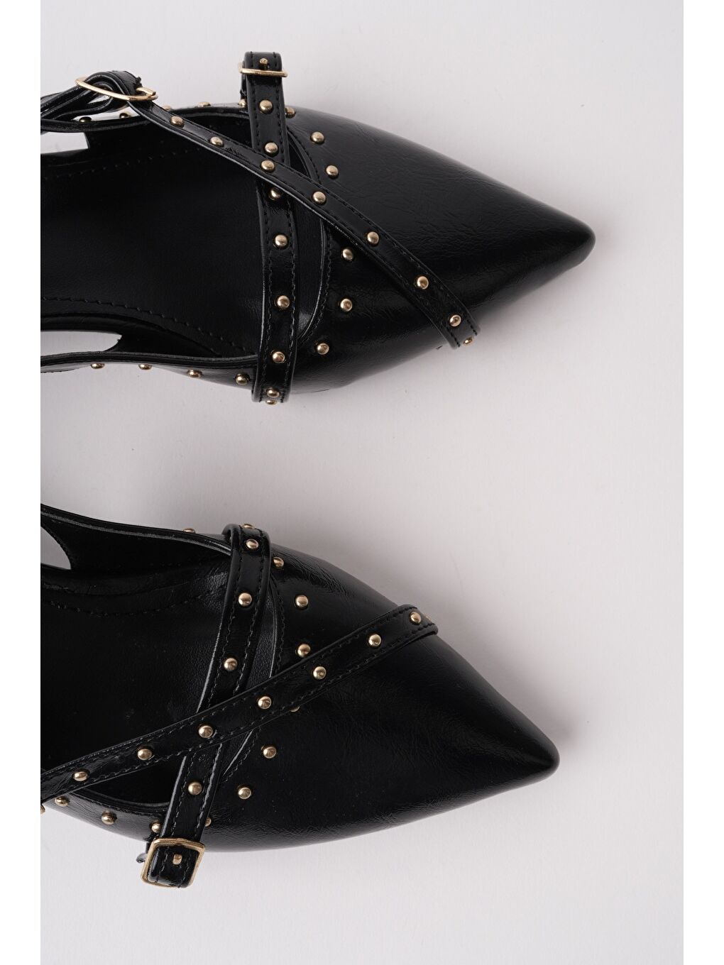 Siyah JOLY Sivri Burun Arkası Açık Metal Aksesuarlı Kadın Kısa Topuklu Ayakkabı-7