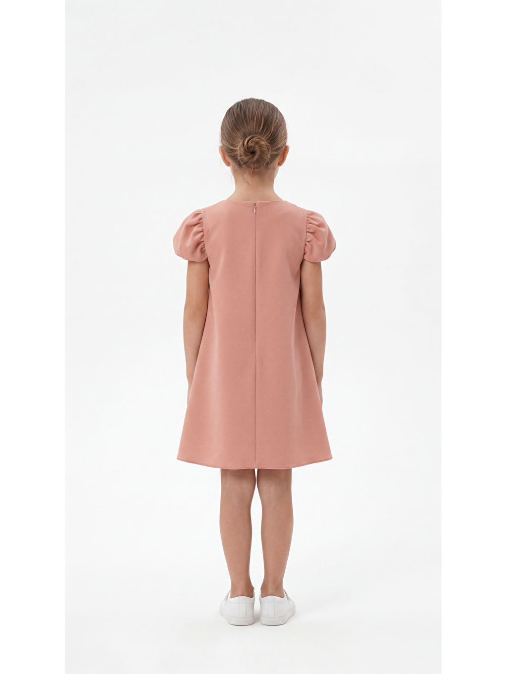 Pembe Çiçek Aplikeli Kız Çocuk Elbise-3