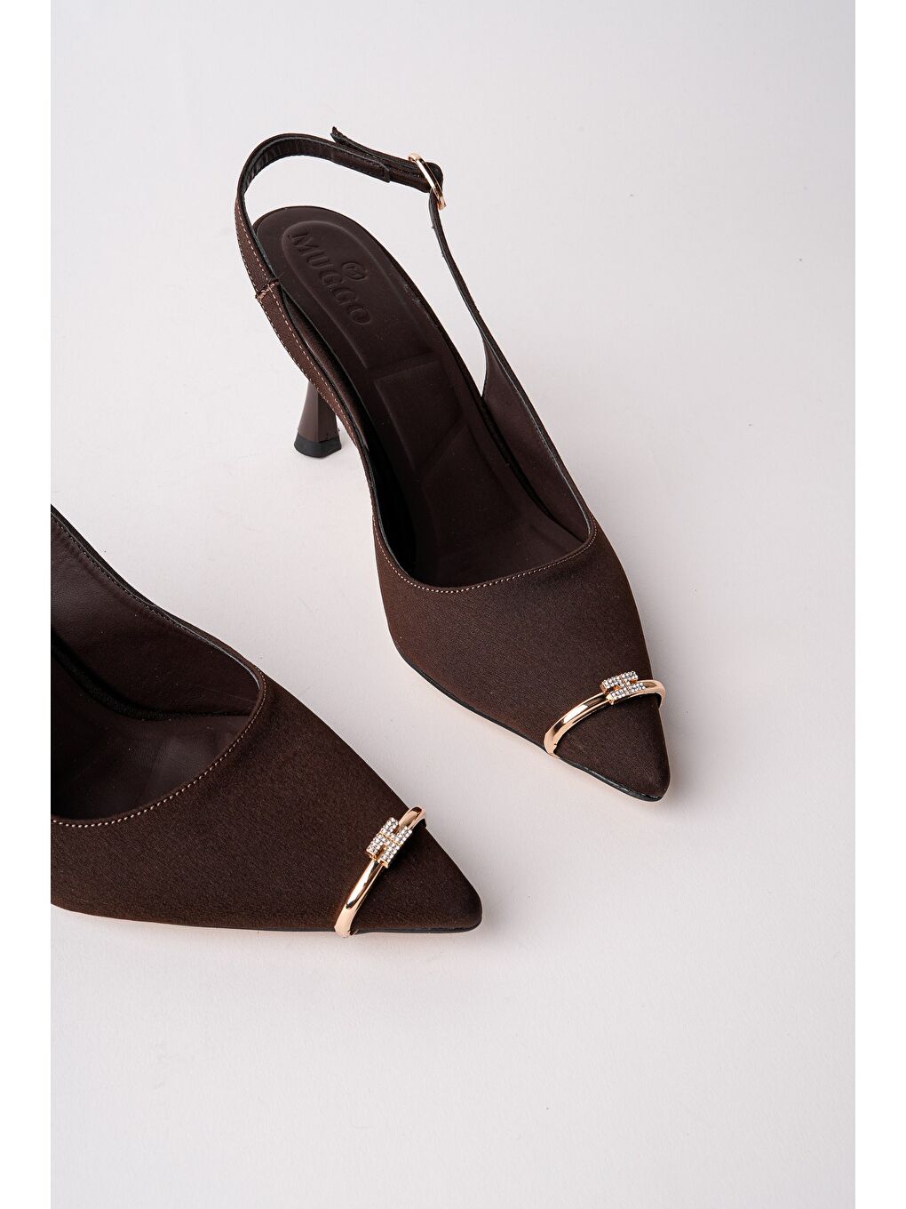 Kahverengi OURELİA Gold Yüzük Detaylı Sivri Burun Arkası Açık Kadın Topuklu Ayakkabı-2