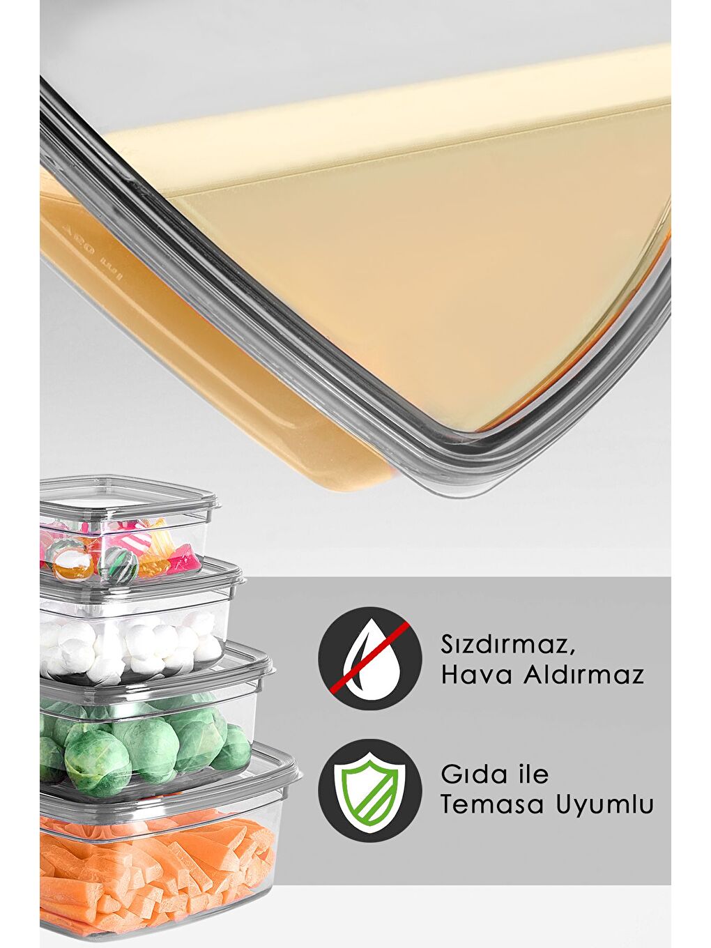 4'lü Kare Sızdırmaz Saklama Kabı Seti Düzenleyici Erzak Kabı 1x 275 500 850 1350 ml Antrasit-1
