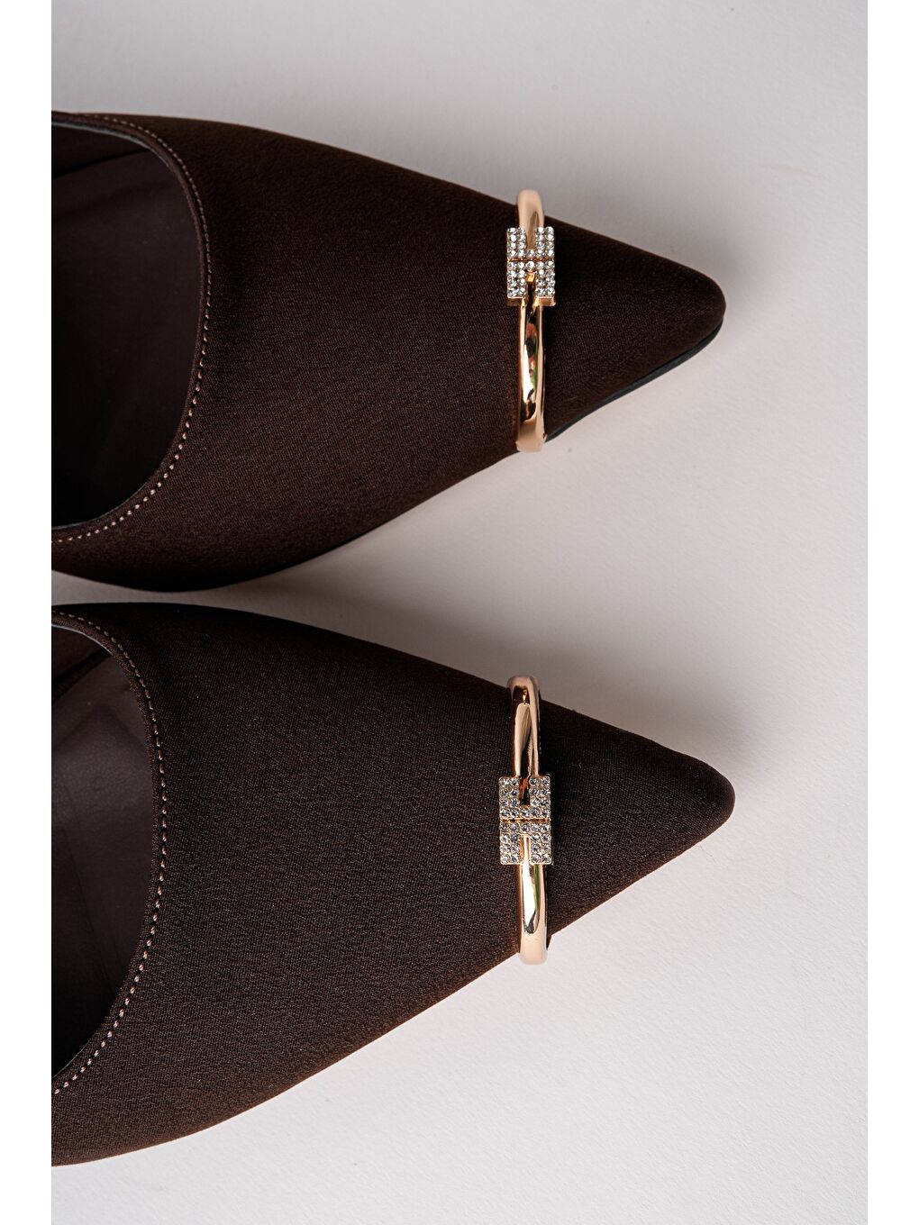 Kahverengi OURELİA Gold Yüzük Detaylı Sivri Burun Arkası Açık Kadın Topuklu Ayakkabı-3