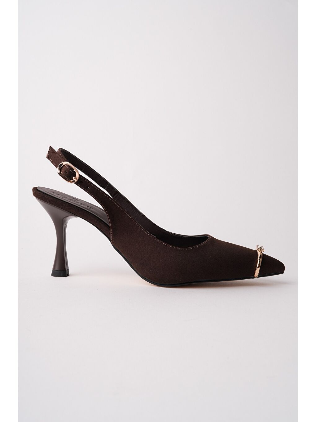 Kahverengi OURELİA Gold Yüzük Detaylı Sivri Burun Arkası Açık Kadın Topuklu Ayakkabı