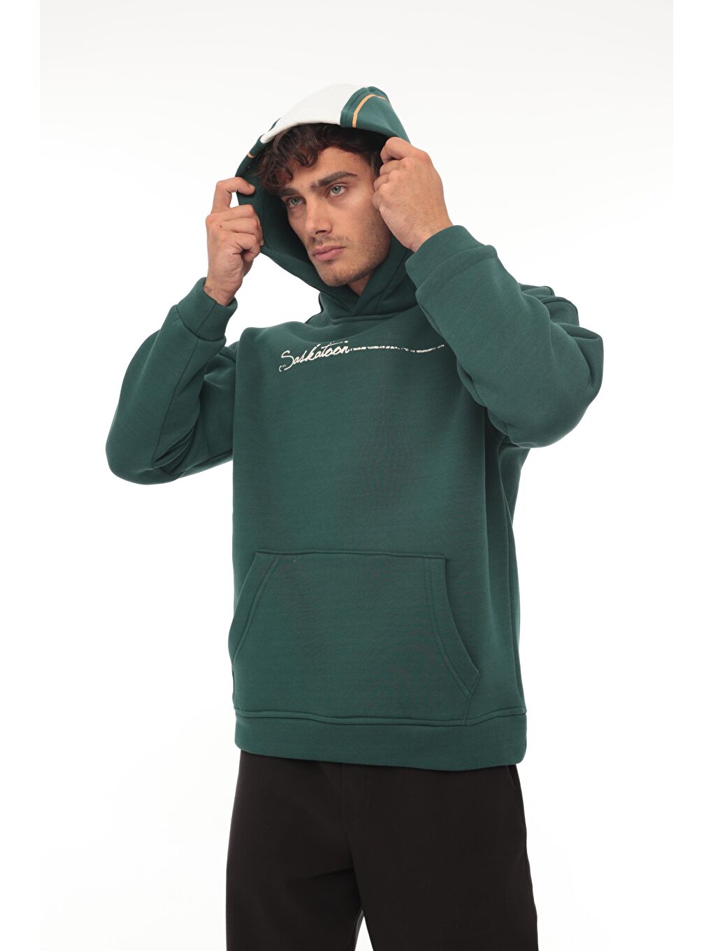 Miron Gri Nefti Sırt Şeritli Kapüşonlu Üç İplik Oversize Sweatshirt 2437