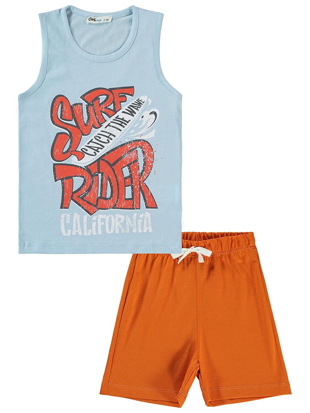 Boys Surf Rider Baskılı Sıfır Kol 2-5 Yaş Takım - Turuncu