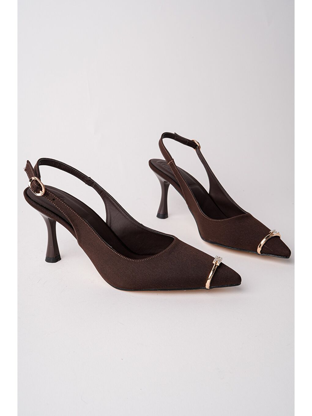 Kahverengi OURELİA Gold Yüzük Detaylı Sivri Burun Arkası Açık Kadın Topuklu Ayakkabı-5