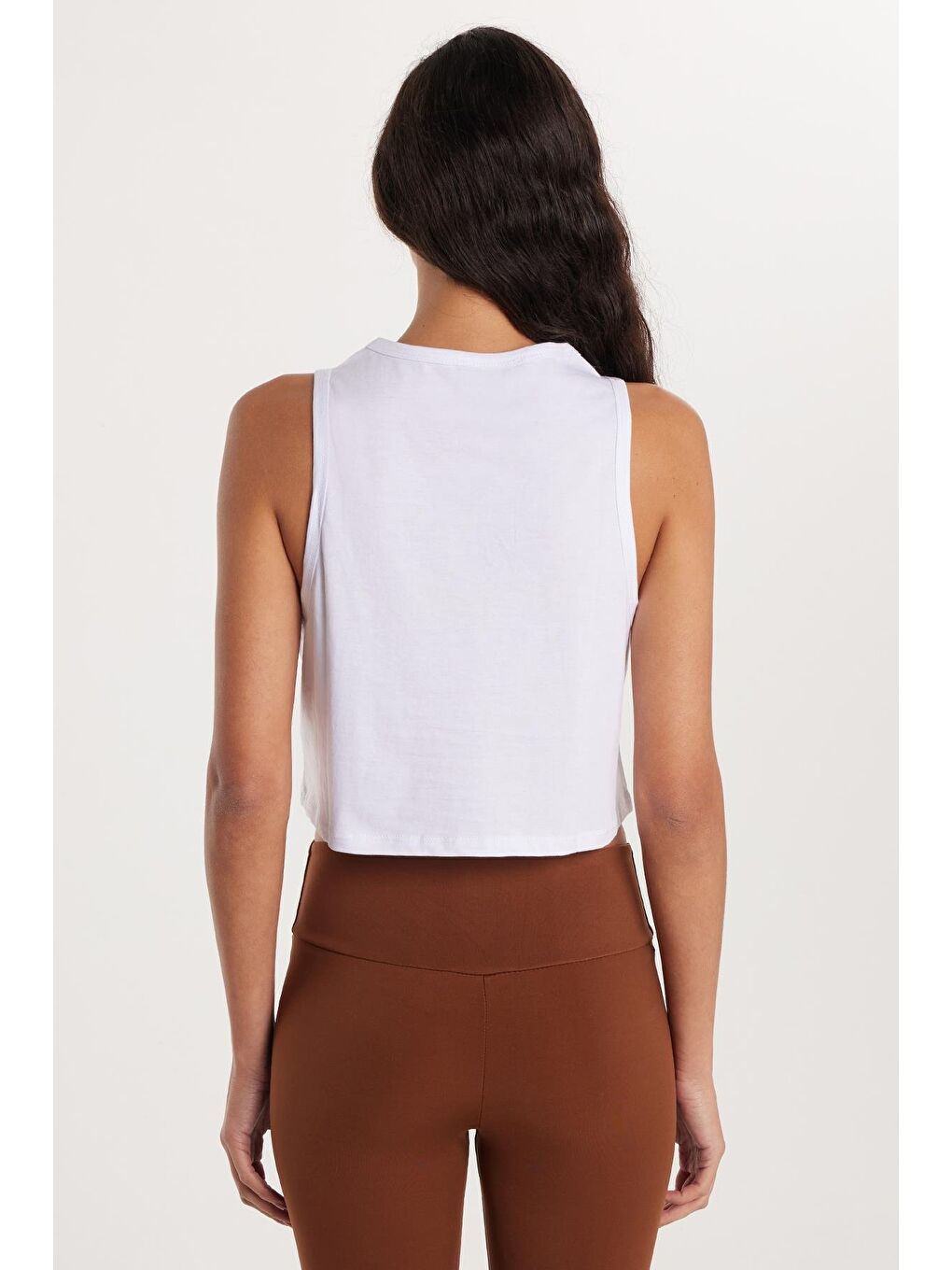 Kadın Slim Fit Dar Kesim %100 Pamuk Bisiklet Yaka Düz Basic Beyaz Crop Atlet-4