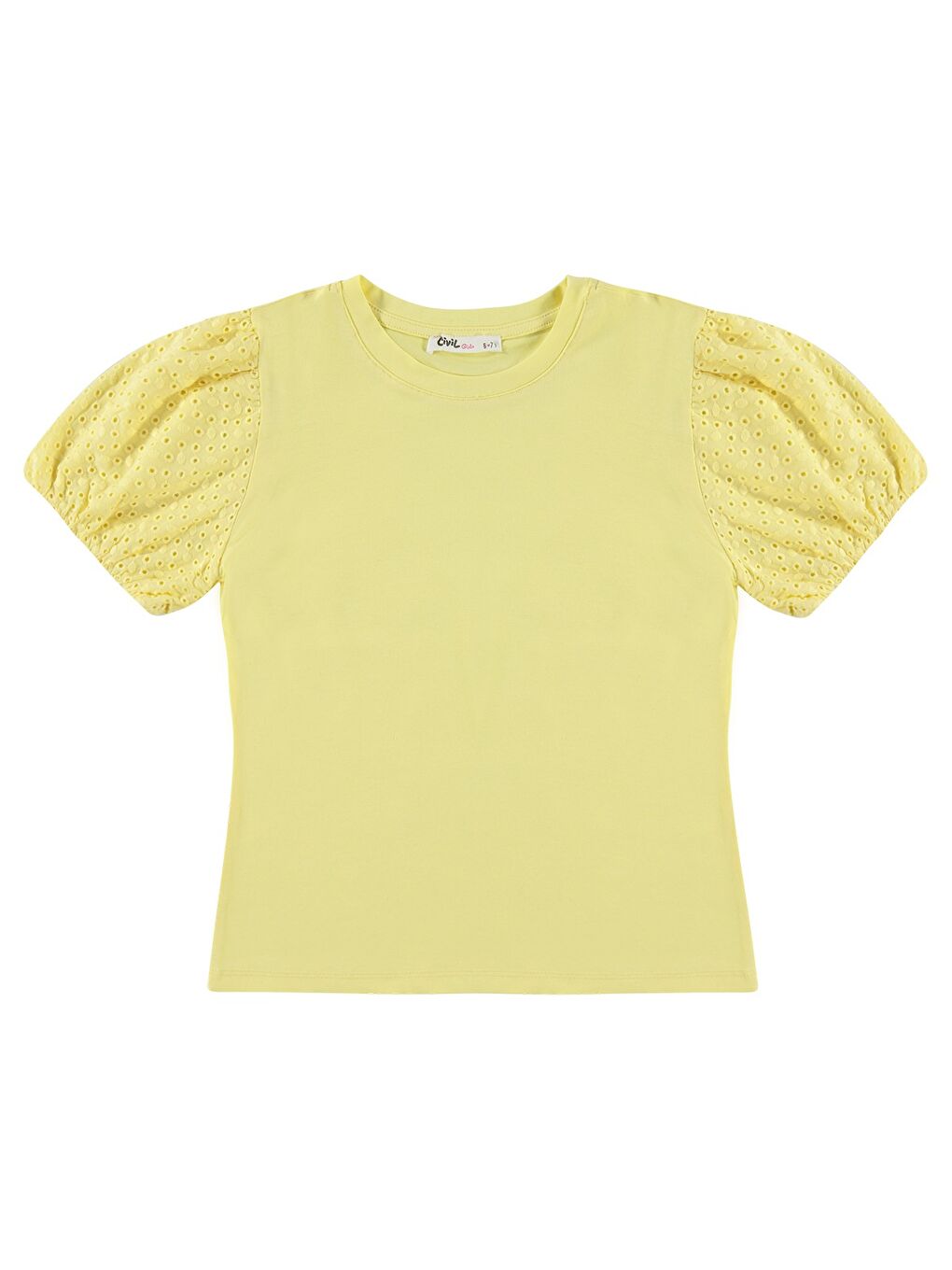 Girls Kız Çocuk Dantel Balon Kol 6-9 Yaş Tişört - Sarı