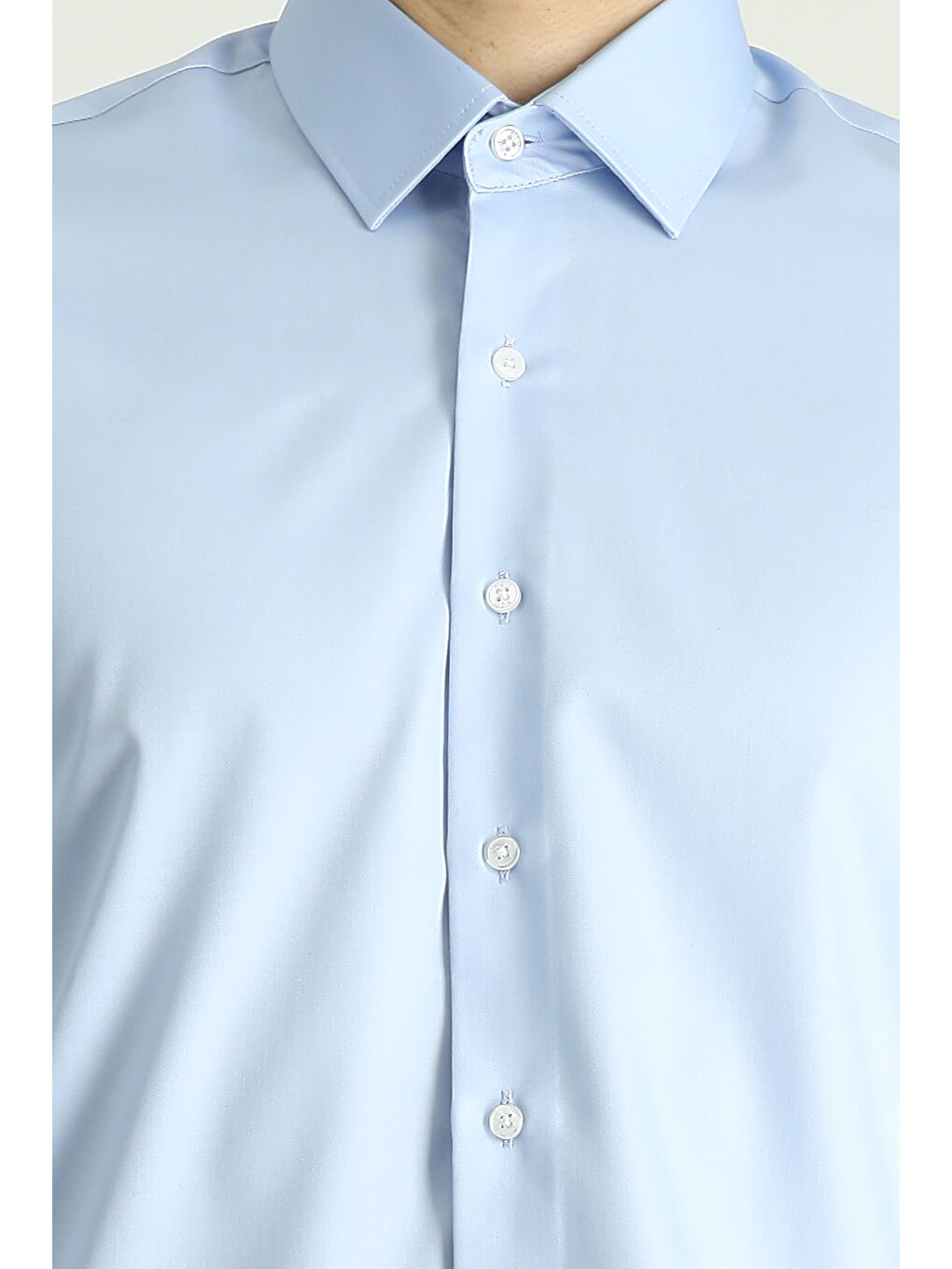 Mavi Uzun Kol Slim Fit Dar Kesim Pamuklu Non Iron Saten Klasik Gömlek-4