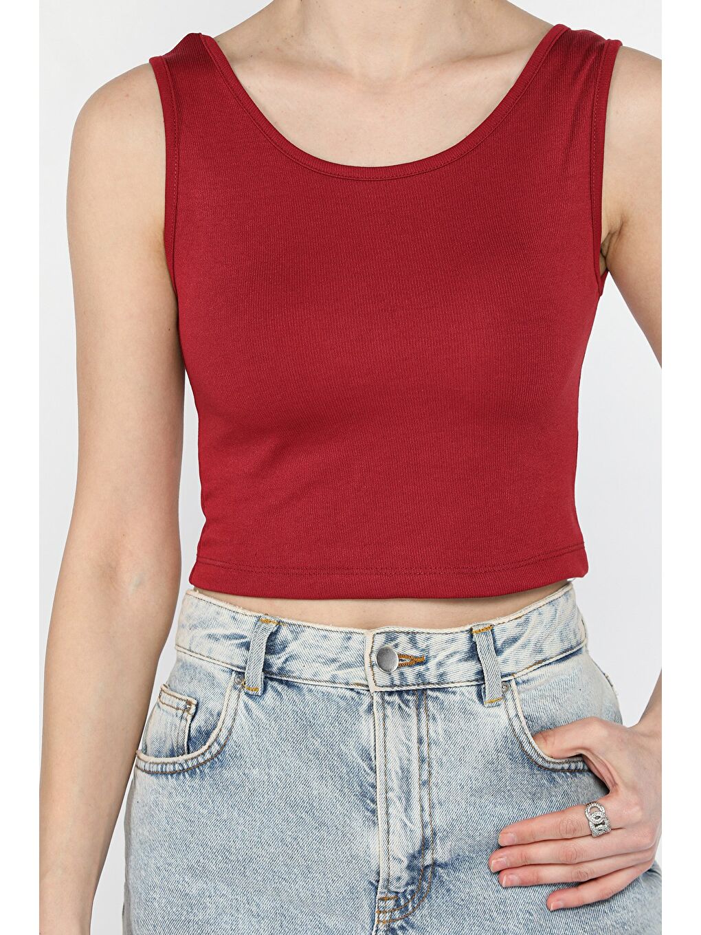 Bordo Kadın Kalın Askılı Kaşkorse Crop Top Bluz-3