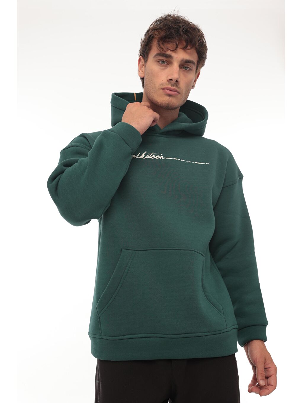 Miron Gri Nefti Sırt Şeritli Kapüşonlu Üç İplik Oversize Sweatshirt 2437 - 2