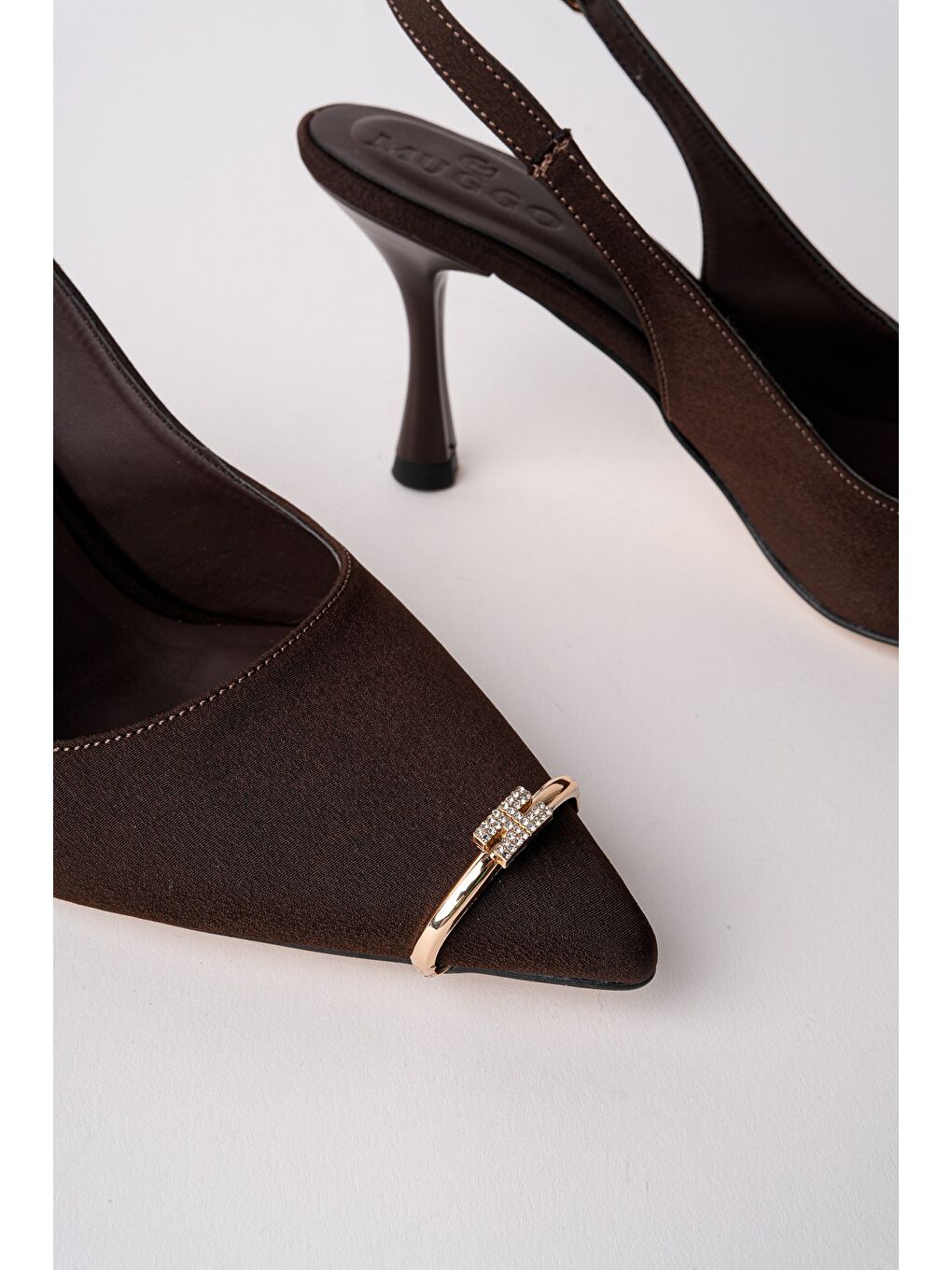 Kahverengi OURELİA Gold Yüzük Detaylı Sivri Burun Arkası Açık Kadın Topuklu Ayakkabı-6