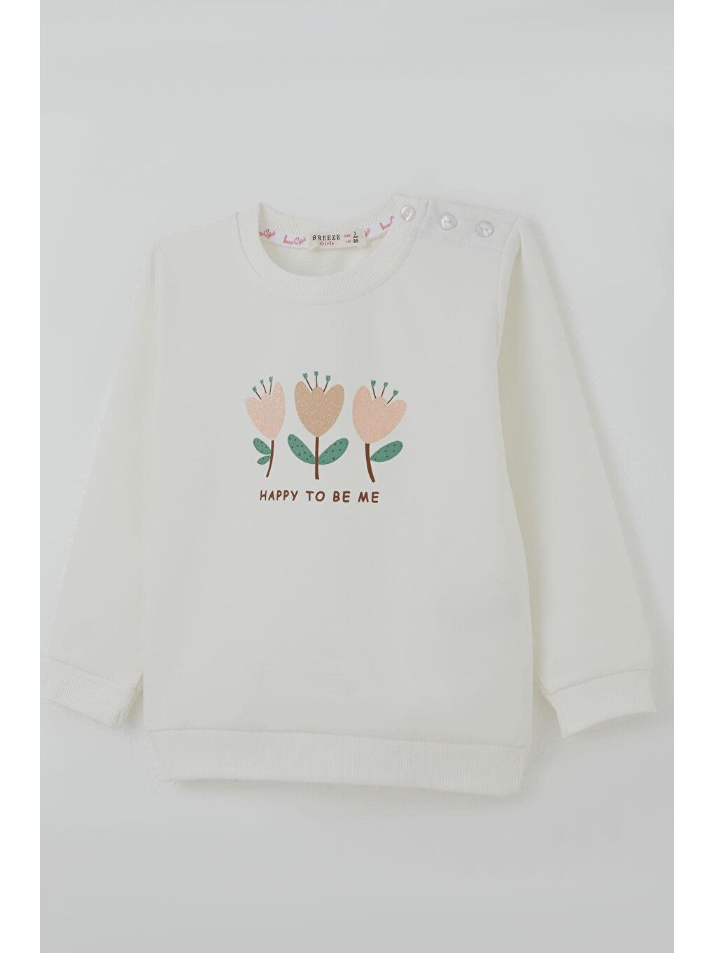 Kız Çocuk Takım Özgüven Temalı Pırıltılı Laleler Baskılı Ekru (1.5-5 Yaş)-5