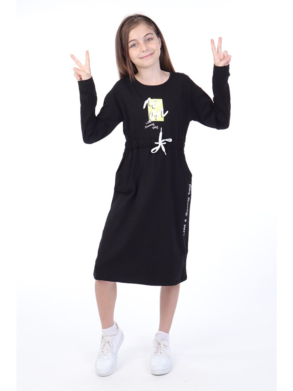 Siyah Kız Çocuk Baskılı Elbise-1