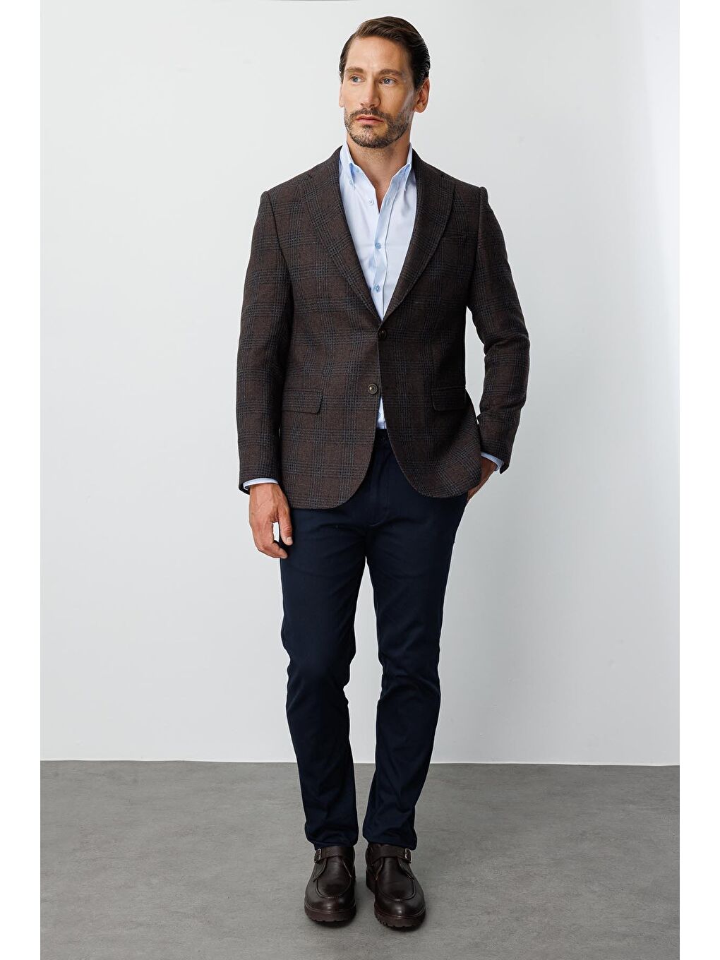 Kahverengi Erkek Kahve  / Rahat Kalip Mono Yaka Ceket-1