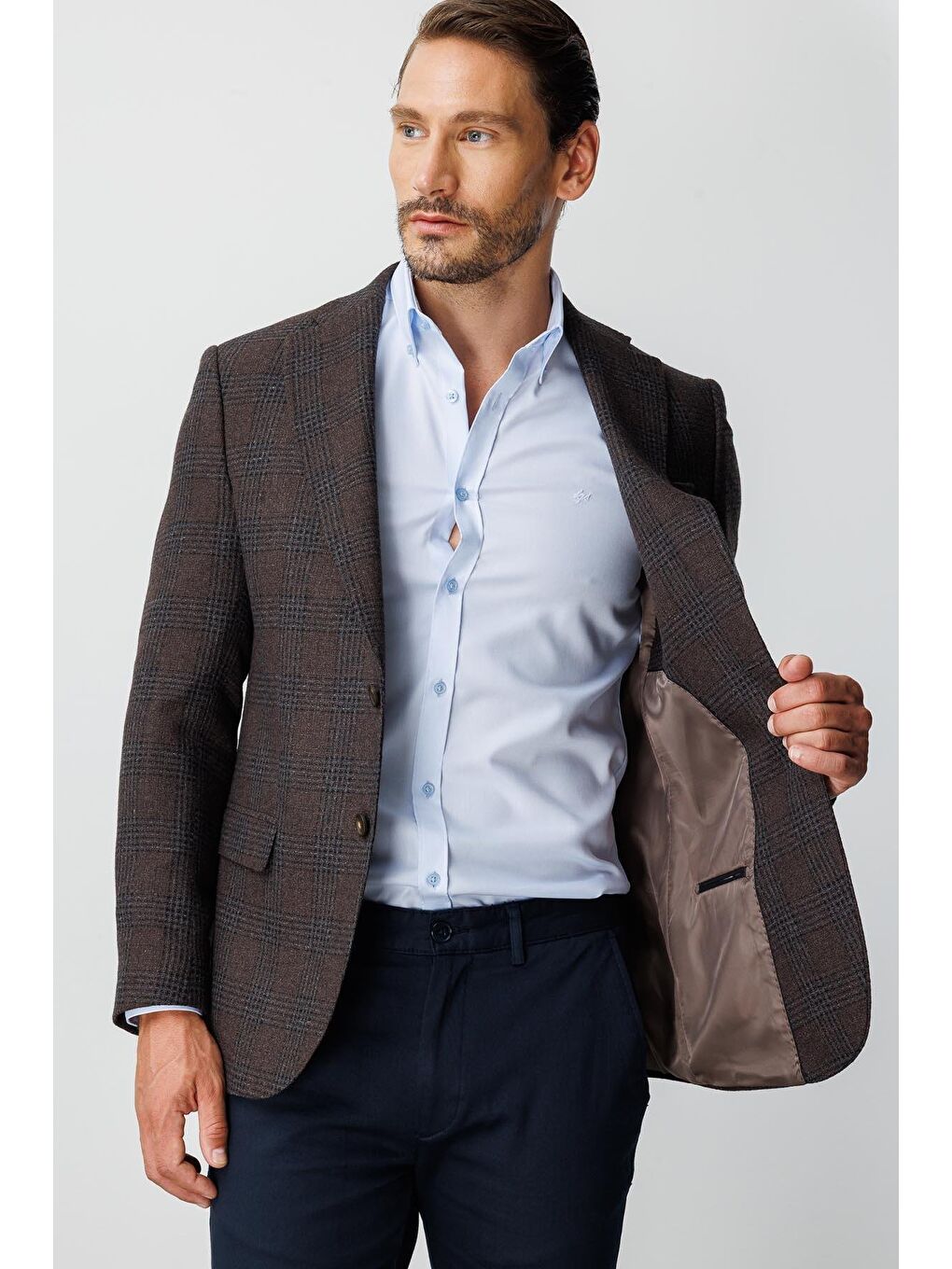 Kahverengi Erkek Kahve  / Rahat Kalip Mono Yaka Ceket-2