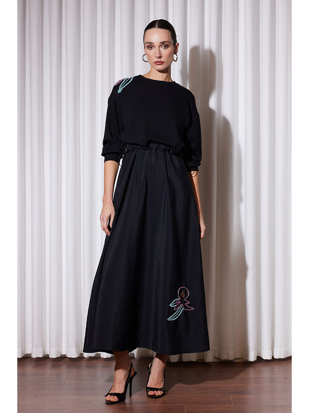Missemramiss Nakış Detay Duo Elbise 5189 Siyah