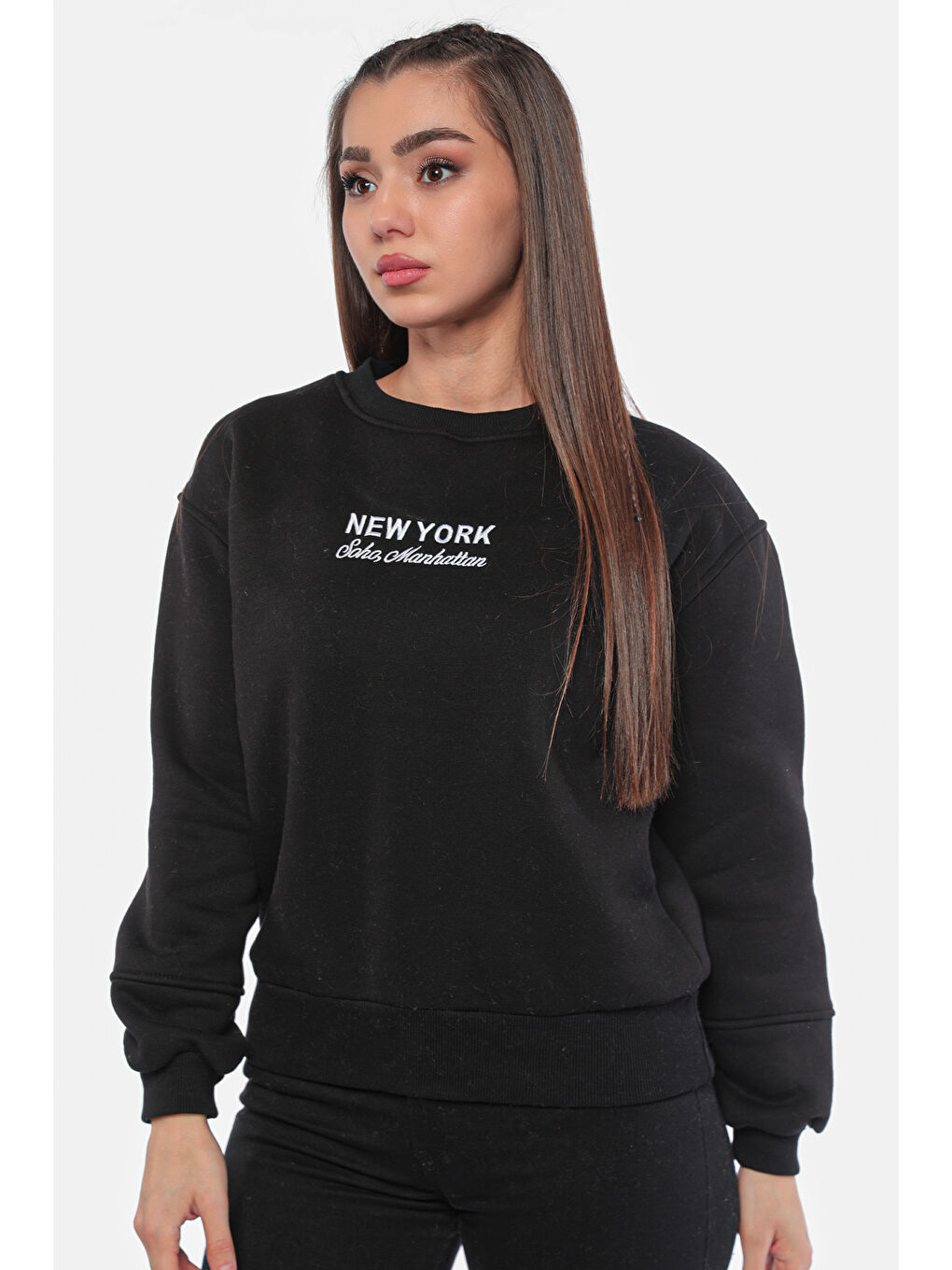 GÜLSELİ Siyah Kadın Şardonlu Baskılı Sweatshirt - 2