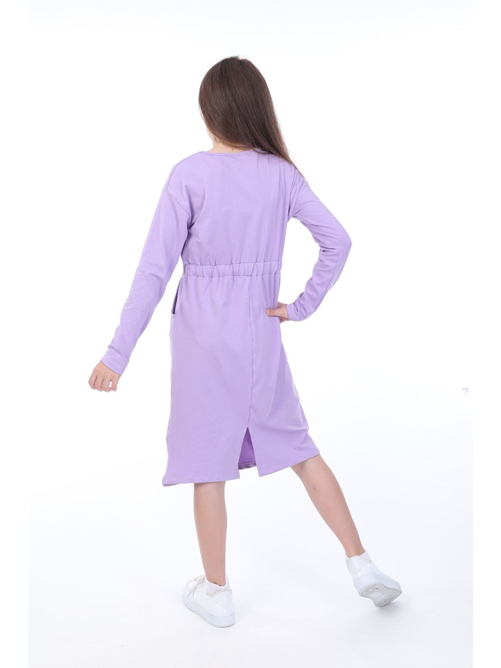 Lila Kız Çocuk Baskılı Elbise-1