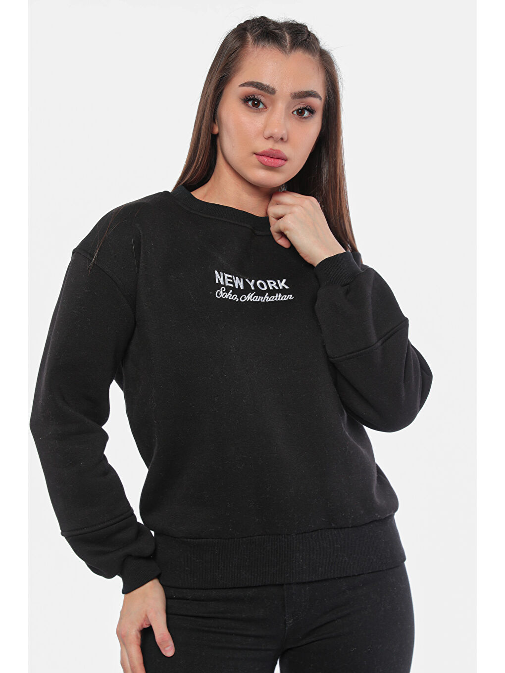 GÜLSELİ Siyah Kadın Şardonlu Baskılı Sweatshirt - 3