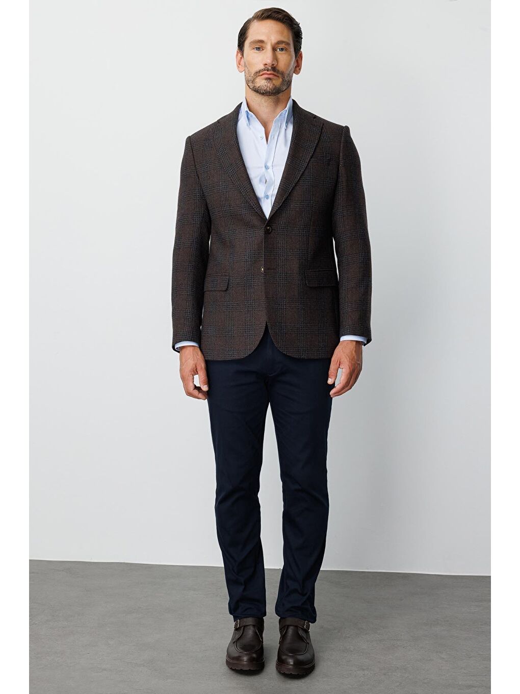 Kahverengi Erkek Kahve  / Rahat Kalip Mono Yaka Ceket-5