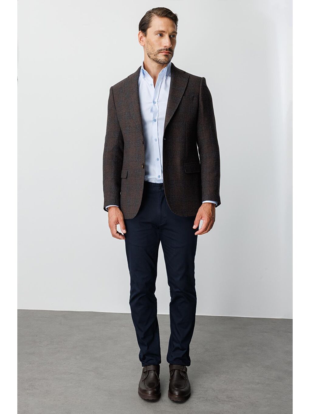 Kahverengi Erkek Kahve  / Rahat Kalip Mono Yaka Ceket-6