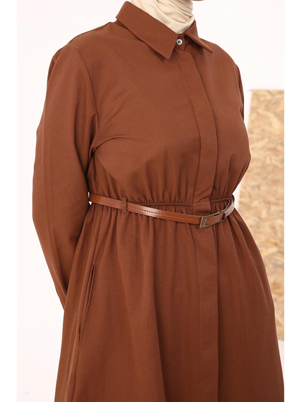 Kahverengi Kahve Kemerli Gömlek Tunik