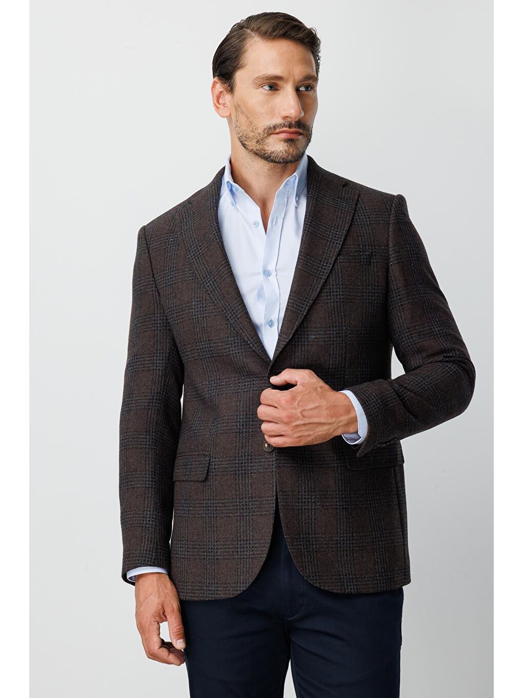 Kahverengi Erkek Kahve  / Rahat Kalip Mono Yaka Ceket-7