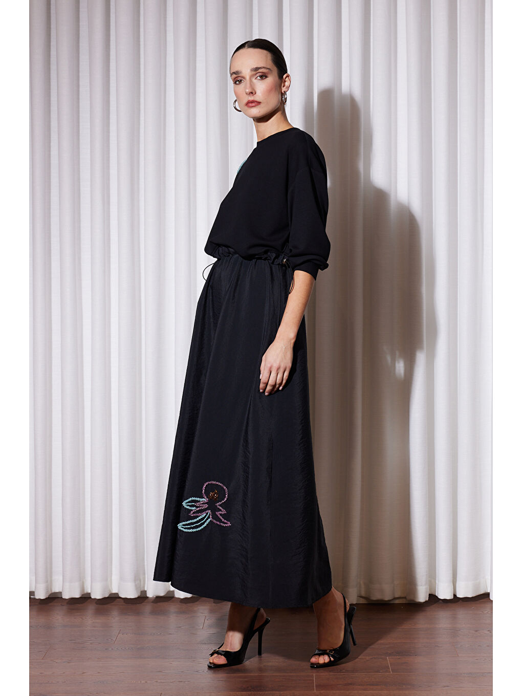 Missemramiss Nakış Detay Duo Elbise 5189 Siyah-1