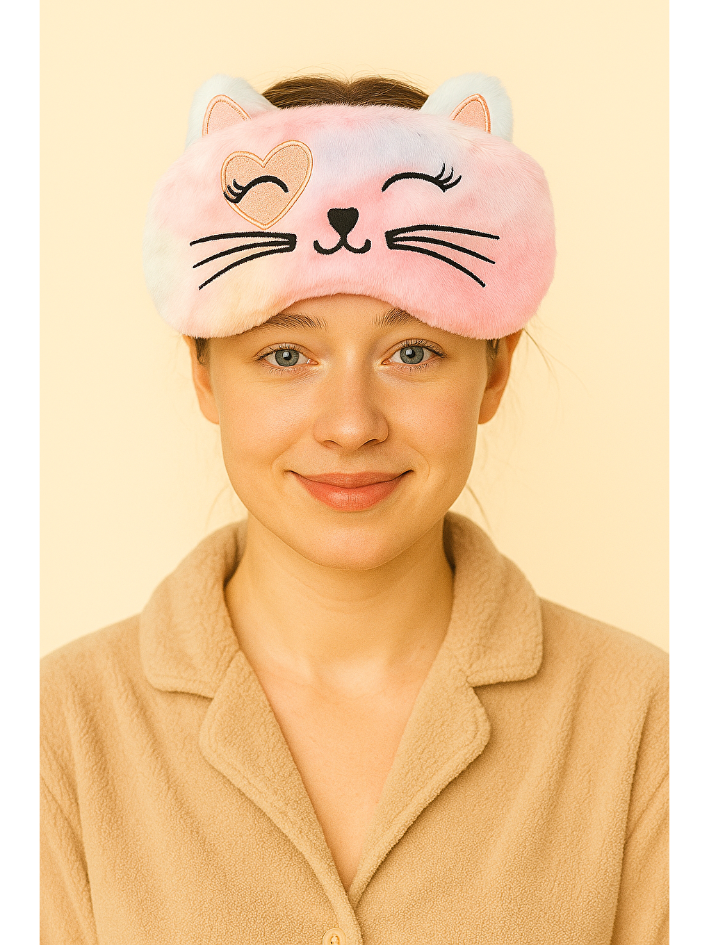 Simli Kulaklı Göz Uyku Bandı Pembe-1